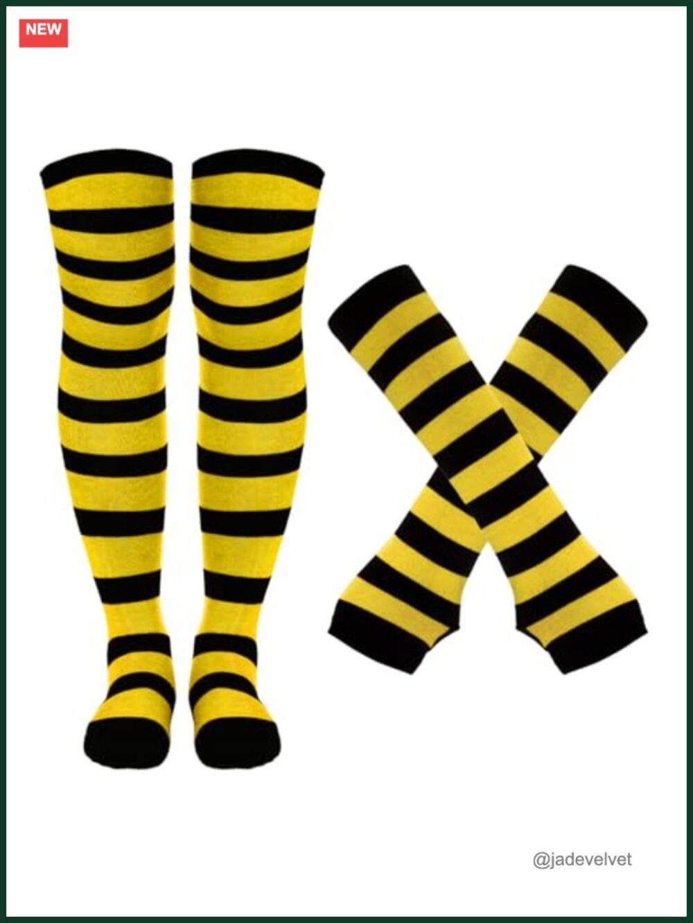 Striped Knee High Socks Arm Warmer Fingerless Gloves Set